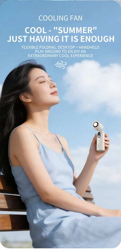 Lenovo 100 Gears Portable Handheld Fan Ventilador USB Rechargeable Foldable Fan High Speed Turbine Ice Cooling Digital Display