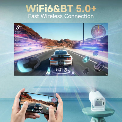HONGTOP Smart Projector 4K Android 14 WiFi6 Supports 1080p*720p Screen Mirroring Smart Home Theater Outdoor Portable Projector