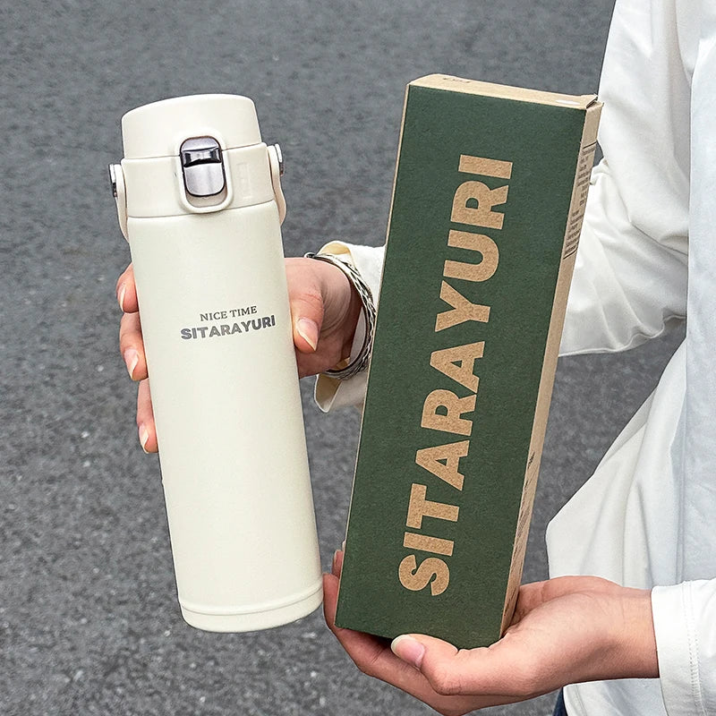 1 PC Stainless Steel Vacuum Flask, 500ml Pop-Up Direct Drink Insulated Bottle with Wide Handle, Outdoor Portable Sports Bottle