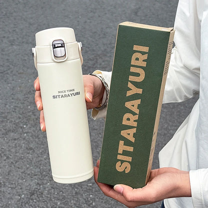 1 PC Stainless Steel Vacuum Flask, 500ml Pop-Up Direct Drink Insulated Bottle with Wide Handle, Outdoor Portable Sports Bottle