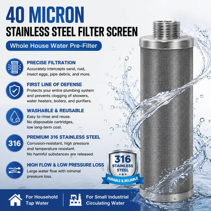 Whole House Well Water Filter for Household, 304 Stainless Steel Pre Filter with High Flow & Backwashing Function