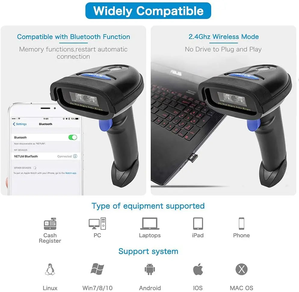 HW NETUM NT-1228BC Bluetooth Wirelress CCD Barcode Scanner-Fast shipping Free