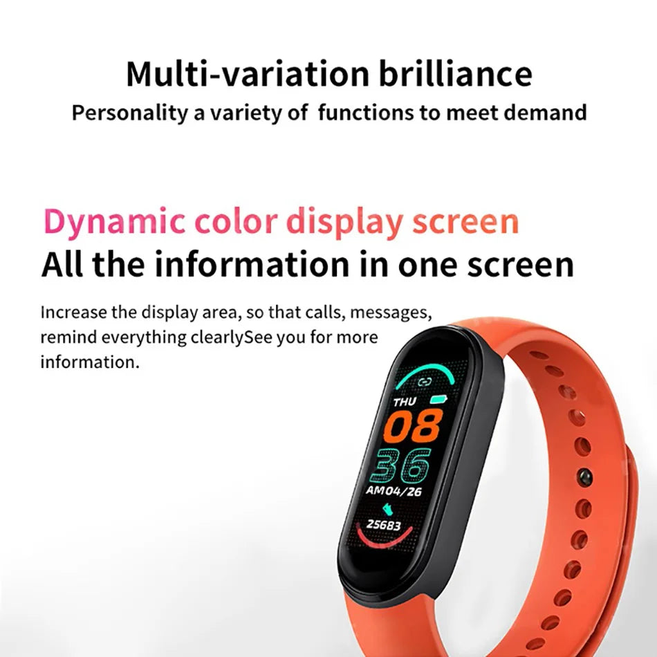 Montre connectée M6 pour homme et femme, bracelet de sport et de fitness, moniteur de fréquence cardiaque et de pression artérielle, étanche, multifonctions