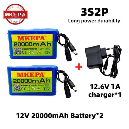 18650 12V 20000mah 3s2p Capacity DC 12.6v 20Ah Portable Rechargeable Li-ion Battery for fishing lights