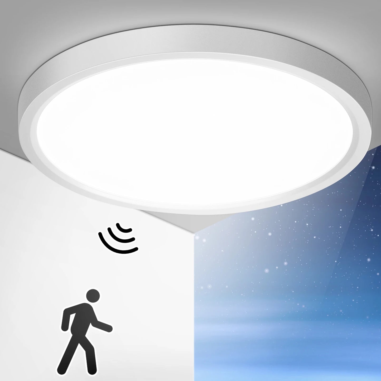 Oeegoo 24W LED Ceiling Light with Radar Motion Sensor, 2400 LM LED Lamp with Motion Sensor Indoor Round, 4000K, φ30CM