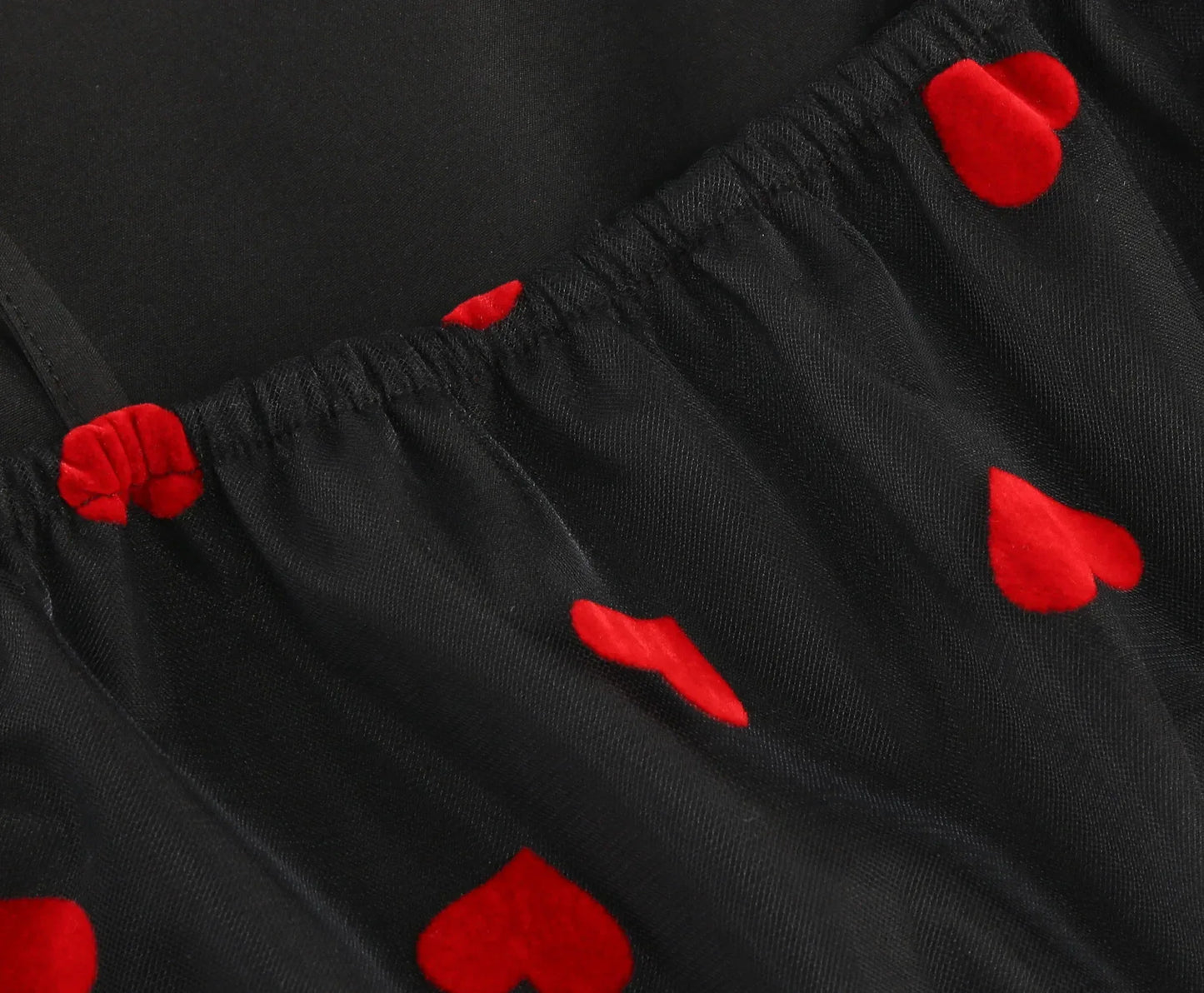 Knot Strap Strawberry Patchwork Vintage Dress 2025 Heart Flocking Valentine's Day Dress Women Birthday Party Pleated Mesh Dress
