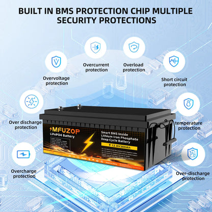MFUZOP  12V 100Ah 200Ah 300Ah  LiFePO4 Battery Intelligent BMS System 1280Wh 2560Wh 3840Wh Deep Cycle for Solar Storage System