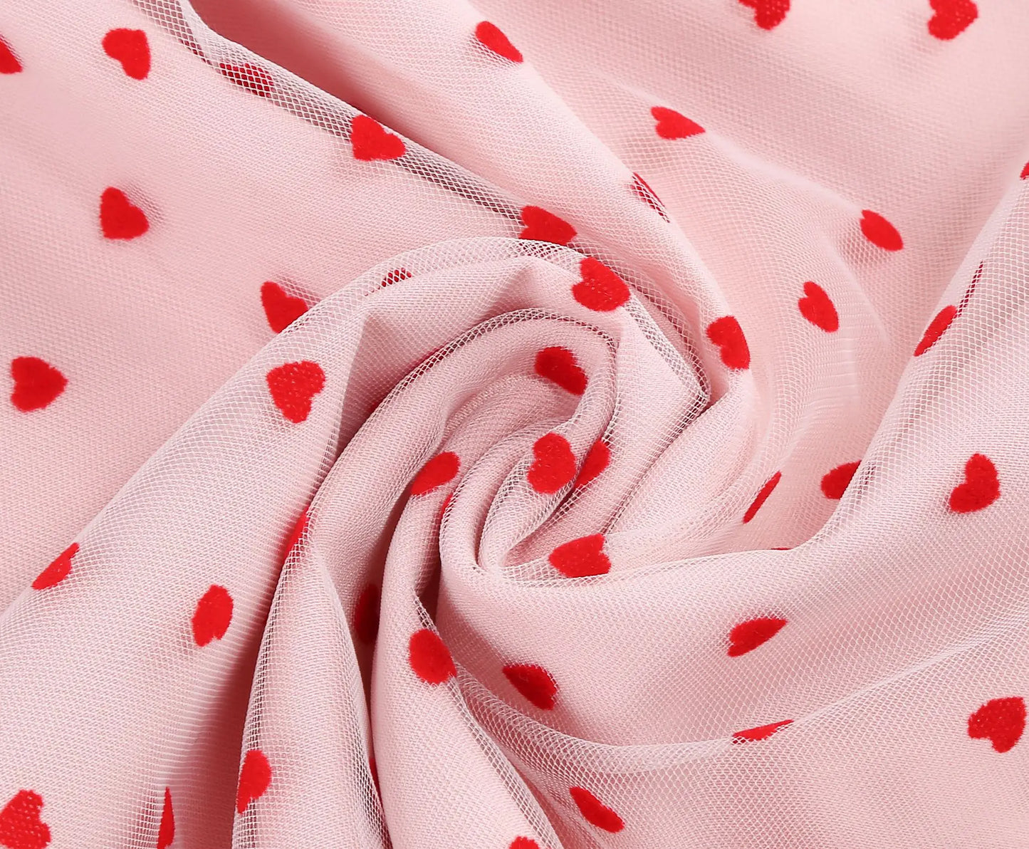 Knot Strap Strawberry Patchwork Vintage Dress 2025 Heart Flocking Valentine's Day Dress Women Birthday Party Pleated Mesh Dress