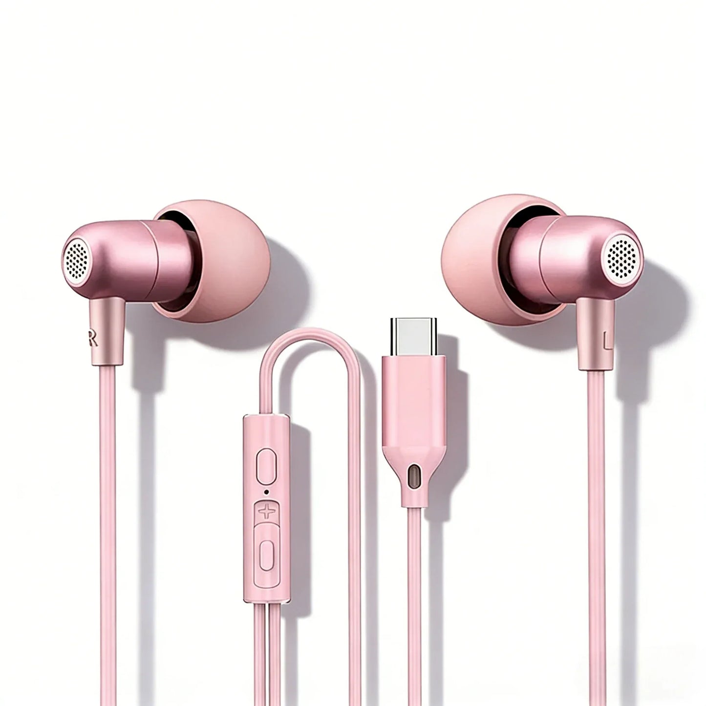 Portable In Ear Music Wired Pink Earphones For Girl Women Gaming Play With Mic Sleep Anti-lost Wired Type C 3.5mm Headphone