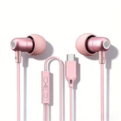 Portable In Ear Music Wired Pink Earphones For Girl Women Gaming Play With Mic Sleep Anti-lost Wired Type C 3.5mm Headphone