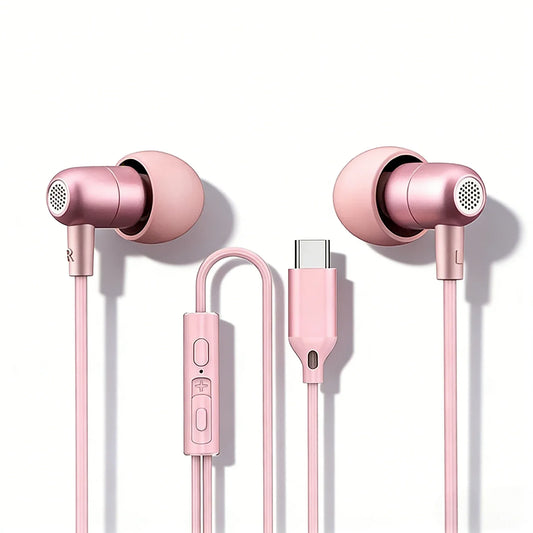 Portable In Ear Music Wired Pink Earphones For Girl Women Gaming Play With Mic Sleep Anti-lost Wired Type C 3.5mm Headphone