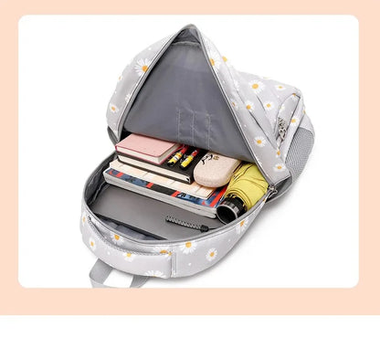 Daisy Pattern School Bag Backpack Pencil Case Handbag Three Piece Set Nylon Fabric Waterproof Boys Girl Teenagers Trend Backpack