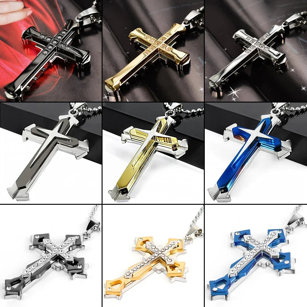 Minimalist Cross Chain for Men – Cool Black & Gold CZ Pendant, Punk Streetwear Gift