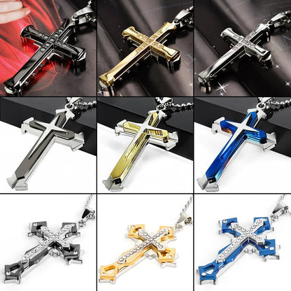 Minimalist Cross Chain for Men – Cool Black & Gold CZ Pendant, Punk Streetwear Gift