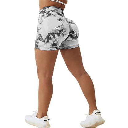 New Tie Dye Yoga Shorts Women Fitness Leggings Seamless Knitted Outdoor Running Sports Tights High Waist Butt Lift Elastic Pants