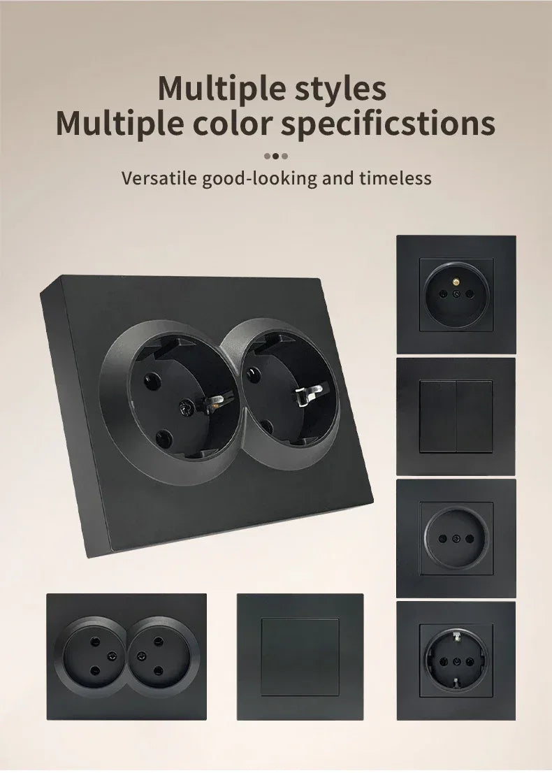 Black 250V With Ground Paint Plastic Plugs Socket AC EU Standard Flame Retardant Electrical Outlets Classic Wall Embedded Socket