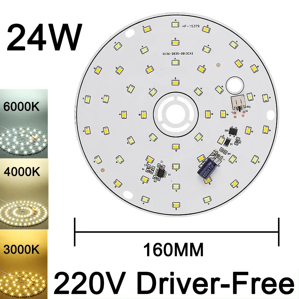 220V Driver-Free Light Panel LED Light Chip DIY Round Nordic Light Source Accessories Replacement Household Chandelier Bulb Patc
