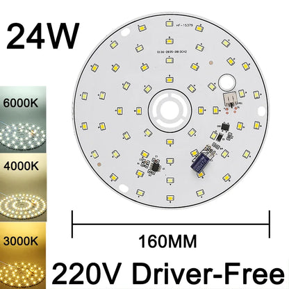 220V Driver-Free Light Panel LED Light Chip DIY Round Nordic Light Source Accessories Replacement Household Chandelier Bulb Patc