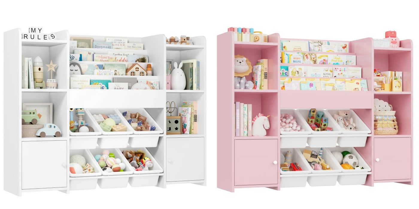 Getone Toy Storage Unit Kids Storage Unit Kids Toy Storage with 6 Removable Boxes, 4-tier Book Shelf Childrens Bookcase Kids Bookshelf Toy Organiser for Kids Room, Nursery Playroom 119x29.5x94 cm