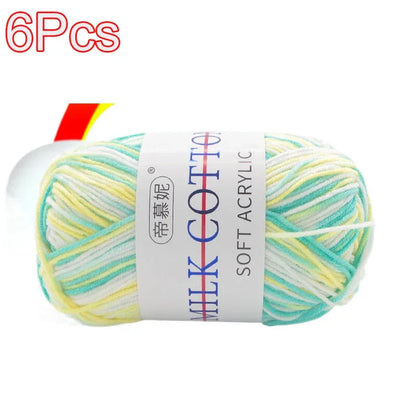 6Pcs Dyed Milk Sweet Soft Cotton Crochet Wool Yarn Thick Yarn Fiber Hand Knitting Wool Crochet Yarn Threads for DIY Sweater