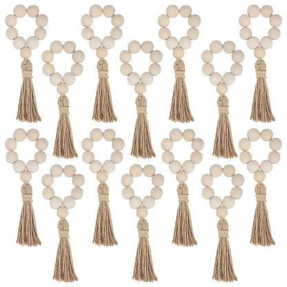 Wood Bead Napkin Rings Napkin Holders With Tassels Hand-Woven Boho Buckles For Christmas Farmhouse Wedding Home Table Decoration