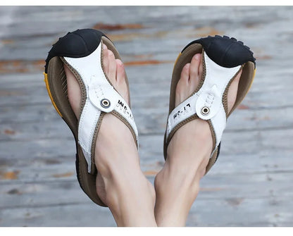 Genuine Cow Leather Shoes Men Sandals Mens Flip Flops Men's Casual Shoes Classic Massage Beach Slippers Anti-slip Summer 2025