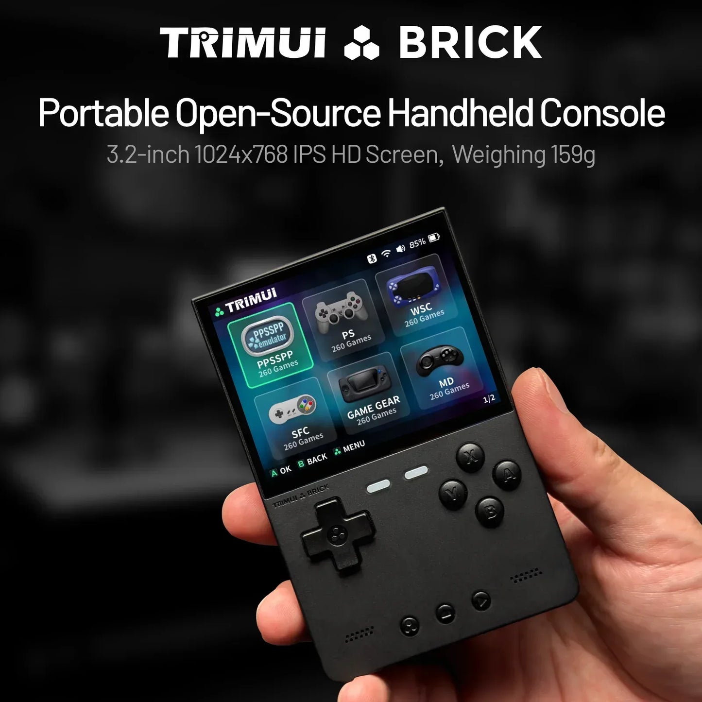 TRIMUI BRICK Handheld Game Console 3.2'' IPS Screen Linux System Trimui UI Metal Back Panel LED Lighting Retro Video Console