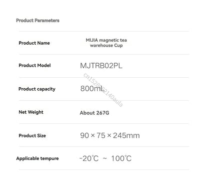 2025 Mijia Magnetic Tea Warehouse Cup Portable 800ml Tritan One-touch Pop-up Lid Water Bottle Tea Filtration Water Cup