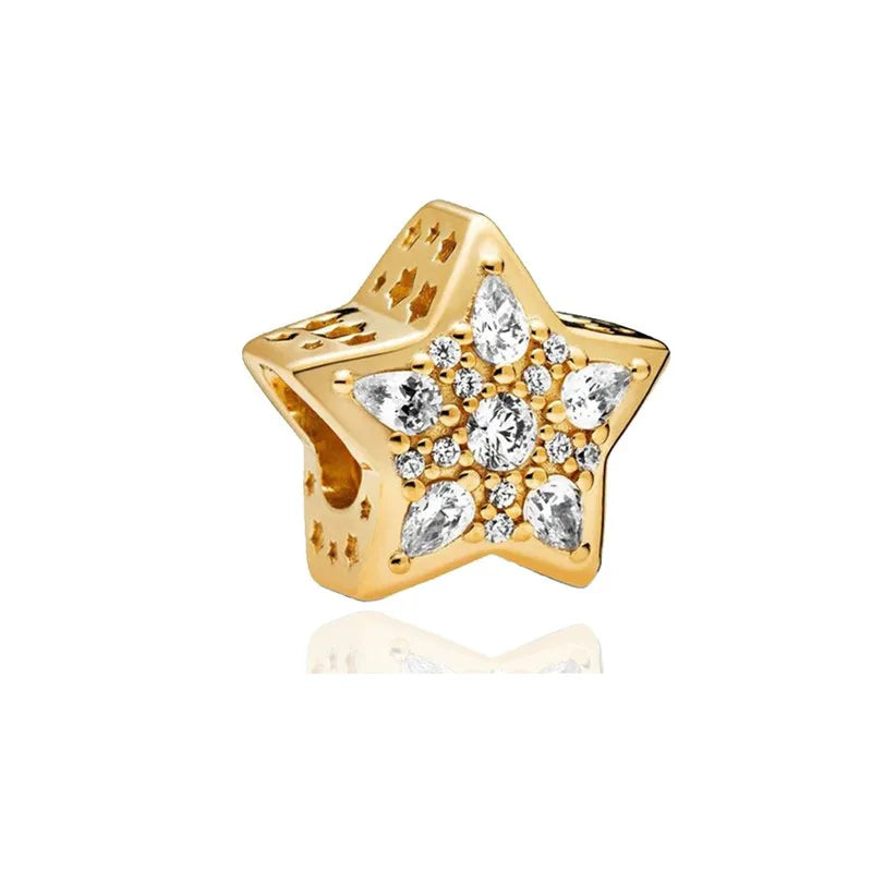 New Gold Plated Safety Chain、Hearts Clip、Family Tree、Snowflake Charm Bead Fit Original European 925 Silver Bracelet Jewelry Gift