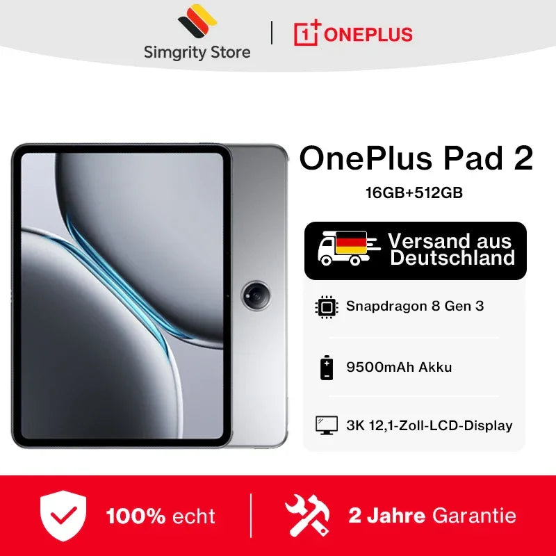 Global Version OnePlus Pad 2 Tablet 16GB 512GB Snapdragon 8 Gen 3 Chipset 3K 12 inches Display 9510mAh Battery