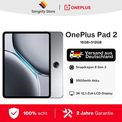 Global Version OnePlus Pad 2 Tablet 16GB 512GB Snapdragon 8 Gen 3 Chipset 3K 12 inches Display 9510mAh Battery