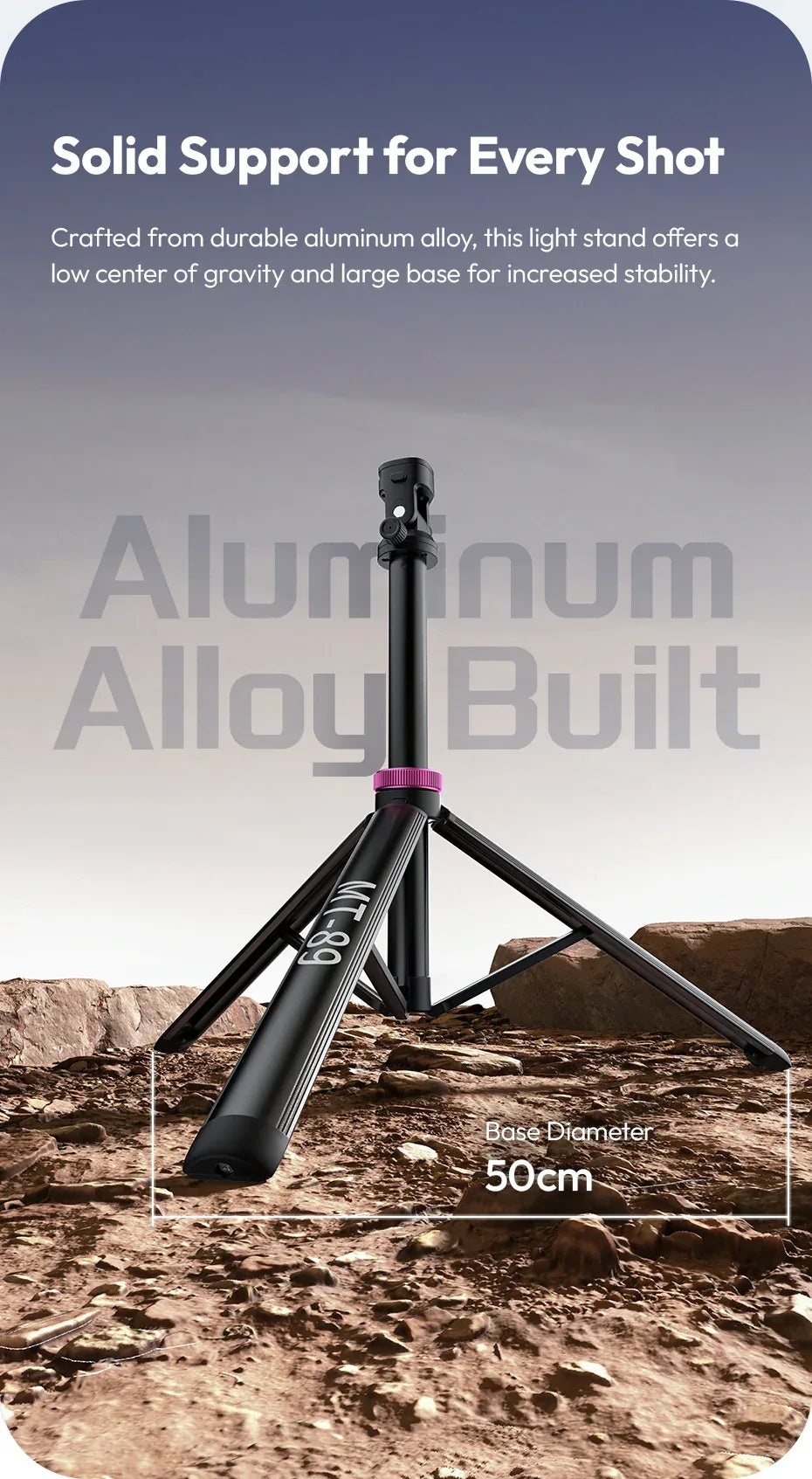Ulanzi MT-89 2M Quick-Release Light Stand with Cold Shoe Mount 8-Section Extend for Action Camera Phone Clamp Photograph Tripod