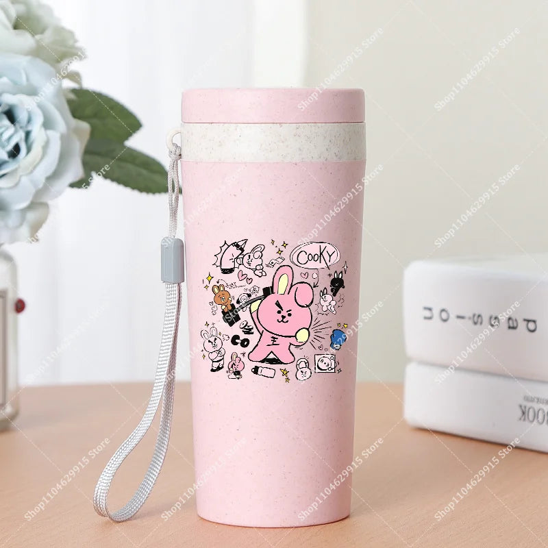 350ml BT21 Portable Water Bottle COOKY TATA RJ Cute Anime Leak-proof Plastic Drinking Cup Milk Coffee Juice Cup Drinkware Gift