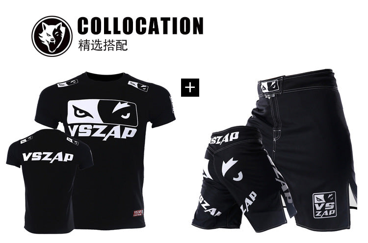 Vszap Fitness T-shirt MMA Combat Fighting Sanda Thai Boxing Sports Muscle Training Running Personality Wolf Eyes Short Sleeve