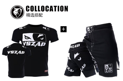 Vszap Fitness T-shirt MMA Combat Fighting Sanda Thai Boxing Sports Muscle Training Running Personality Wolf Eyes Short Sleeve