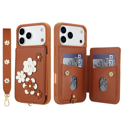 For iPhone 17 Pro Max iPhone Air Case, Wallet with Card Holder, Cute Flower Design Crossbody Purse,Magnetic Kickstand Shockproof