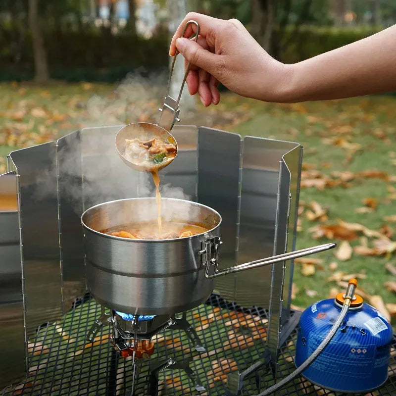 Outdoor Camping Portable Foldable Stainless Steel Colander Soup Ladle Picnic Tableware Folding Spoon Baking Tableware