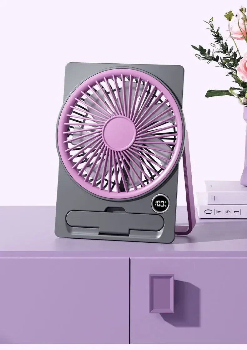 Ultra-thin Desktop Fan Digital Display USB Charging Strong Wind Portable Silent Card Style Fan Dormitory Office Summer Small Fan