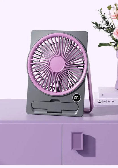 Ultra-thin Desktop Fan Digital Display USB Charging Strong Wind Portable Silent Card Style Fan Dormitory Office Summer Small Fan