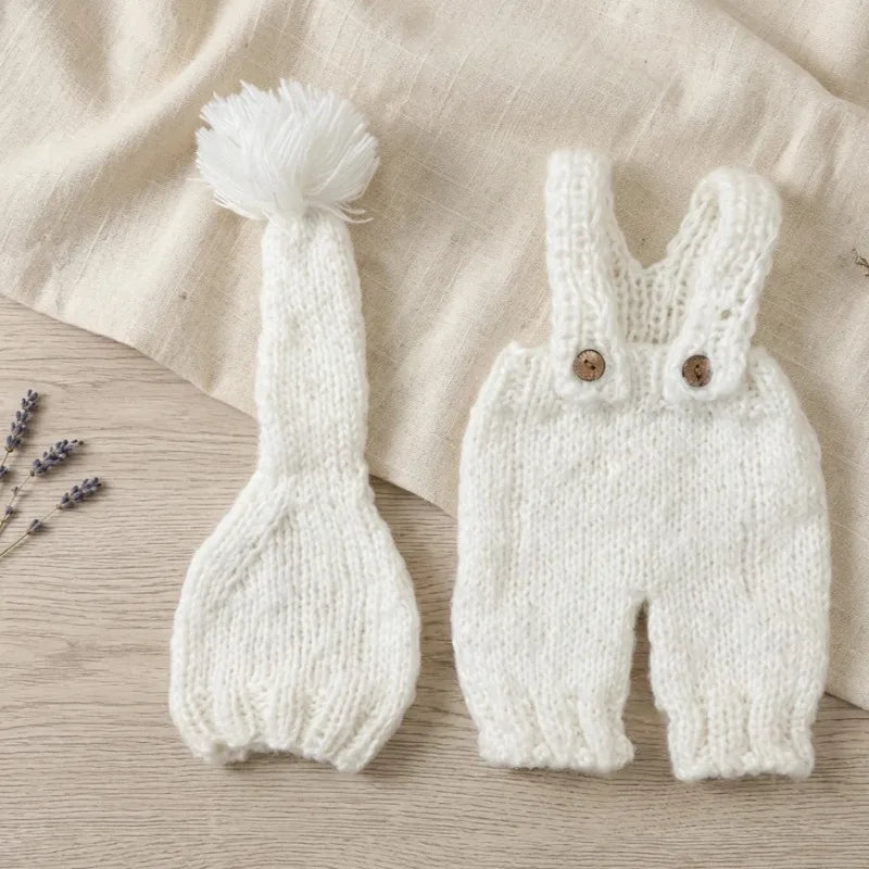 2pcs Newborn Baby Photography Props Knitted Romper Hat Set Handmade Photo Shoot Outfit Infant Studio Accessories Clothes