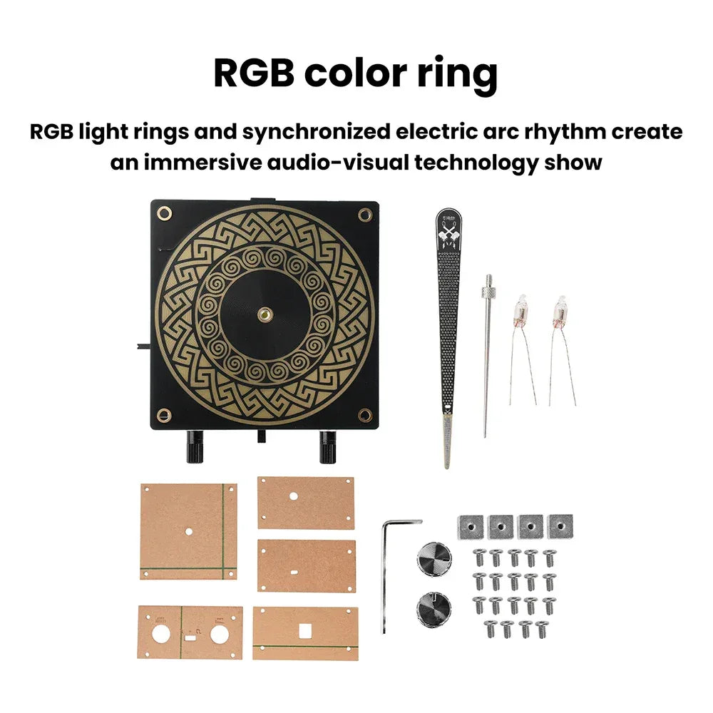 Mini Tesla Coil with Bluetooth Music Sync Adjustable Arc Length Touchable Safe Low-Voltage Design RGB Light Show