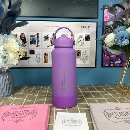 PuraCool Personalised Water Bottle 650ml/22oz Insulated Thermos Customised Tumbler Flask with Straw