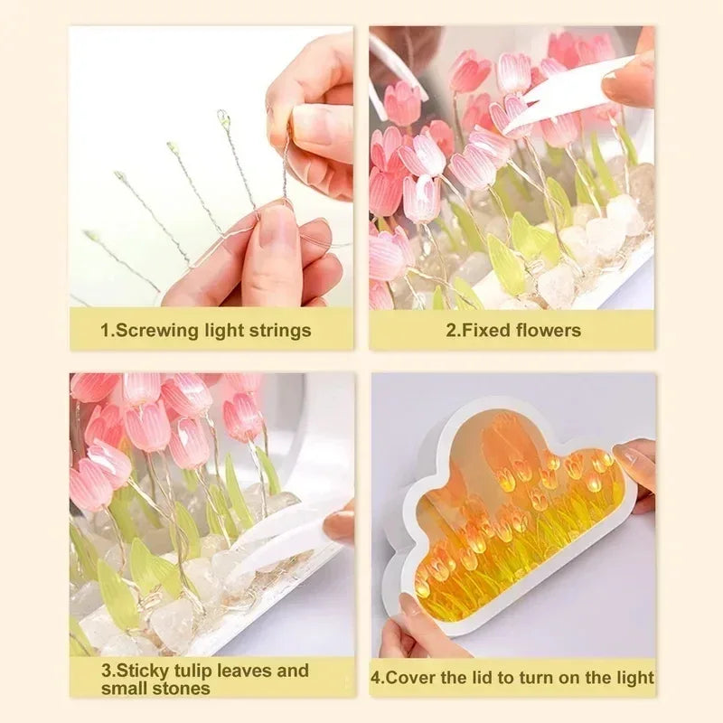 DIY Wooden Photo Frame Tulip Flower Sea Home Decoration Ornaments Atmosphere Lights Valentine's Day Mother's Day Birthday Gifts