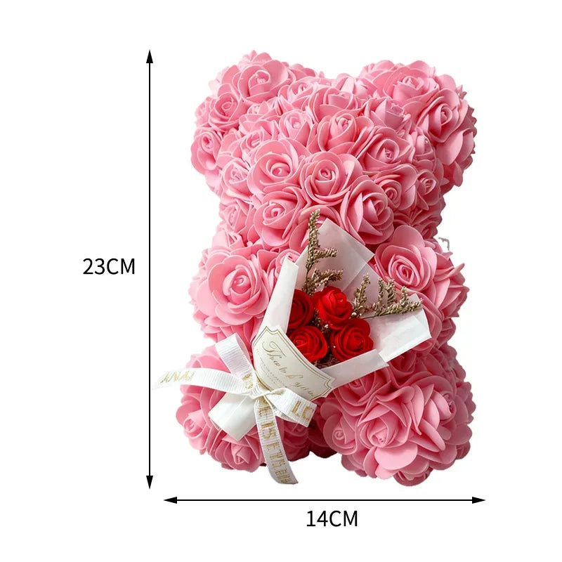 Hot 25cm Foam Rose Bear Desktop Ornament Gift Valentine's Day Home Wedding Party Fake Flower Decoration Figurine Atmosphere Prop