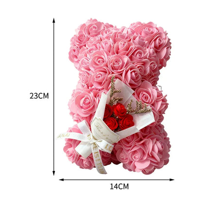 Hot 25cm Foam Rose Bear Desktop Ornament Gift Valentine's Day Home Wedding Party Fake Flower Decoration Figurine Atmosphere Prop
