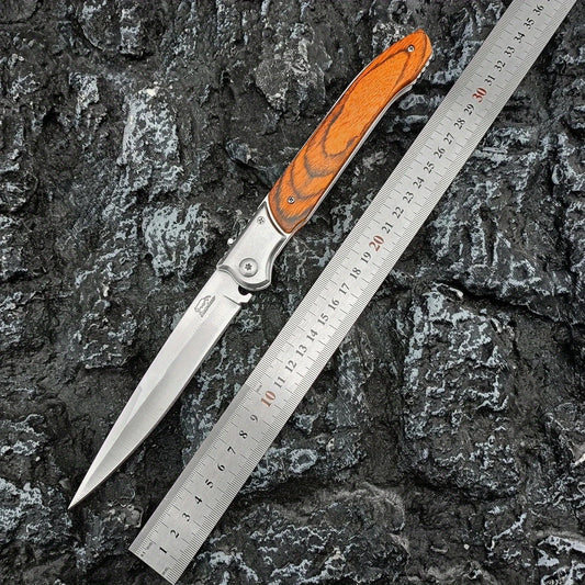 12" Large Folding Pocket Knife, EDC Knife, Stainless Steel Blade and Wooden Handle Folding Knife for Men Outdoor Camping Hunting by PDG ibma
