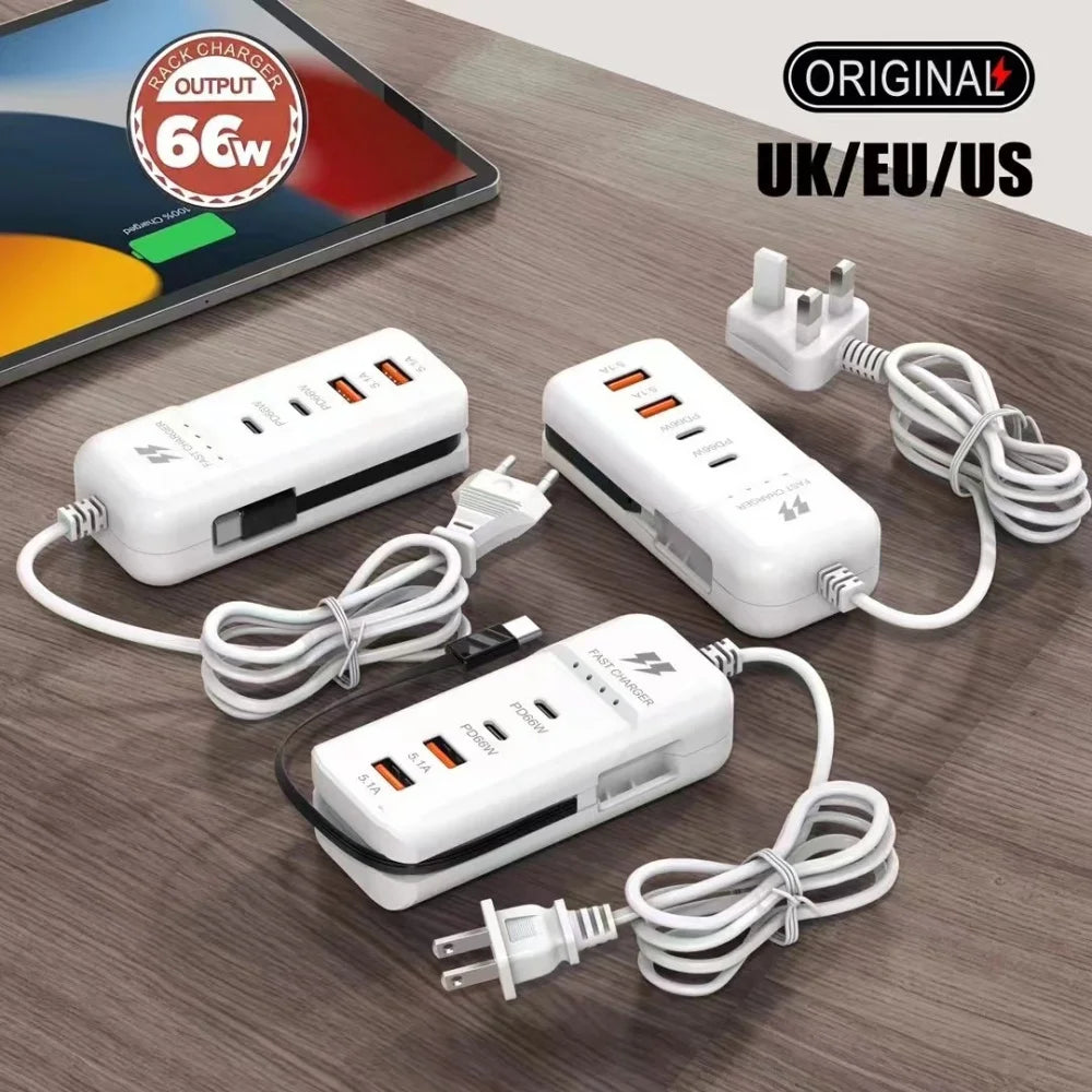 66W Muti Ports USB Type C Charger Socket EU/US/UK Fast Charging Plug Wall Adapter For Xiaomi Samsung Xiaomi Charger Power Strip