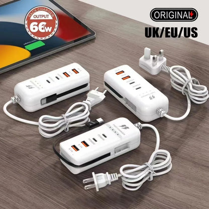 66W Muti Ports USB Type C Charger Socket EU/US/UK Fast Charging Plug Wall Adapter For Xiaomi Samsung Xiaomi Charger Power Strip