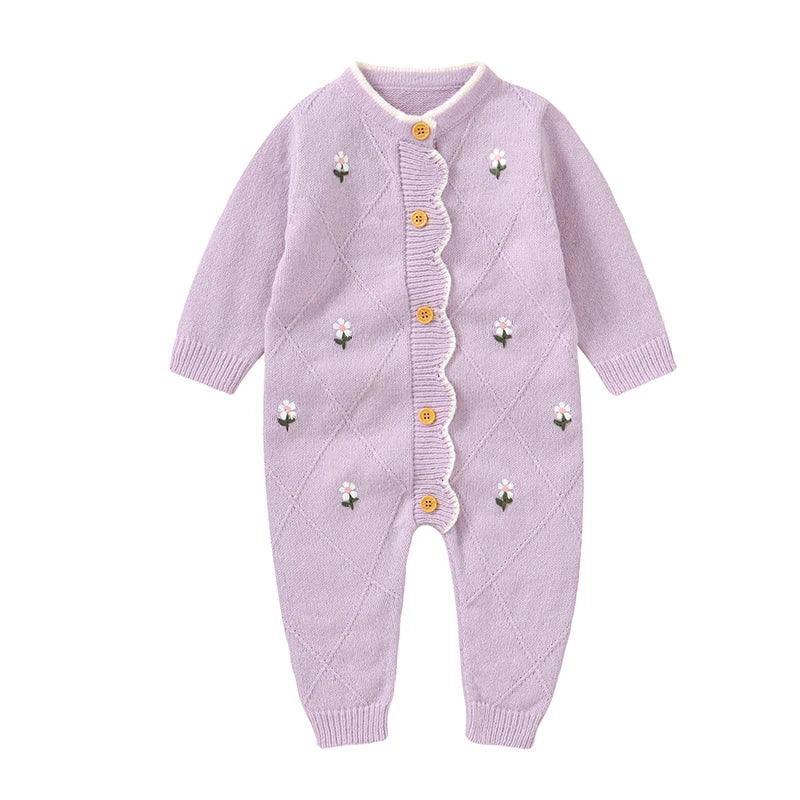 Newborn Baby Rompers Knit Infant Girl Jumpsuit Long Sleeve Autumn Toddler Kid Clothes Fashion Ruffles Embroidered 0-18M Overalls