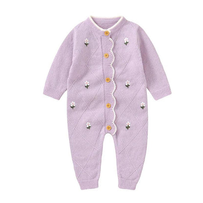 Newborn Baby Rompers Knit Infant Girl Jumpsuit Long Sleeve Autumn Toddler Kid Clothes Fashion Ruffles Embroidered 0-18M Overalls